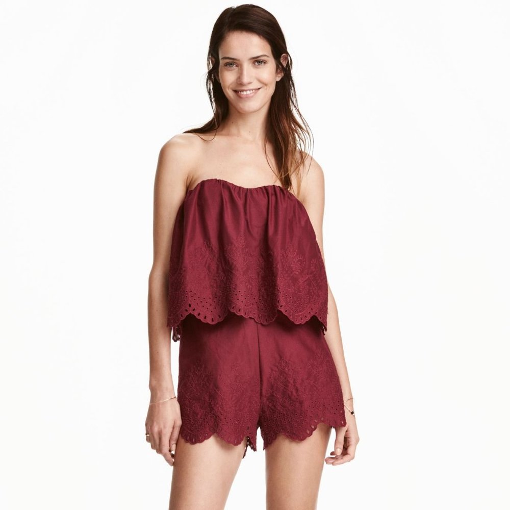 H&M | Strapless Embroidered Romper